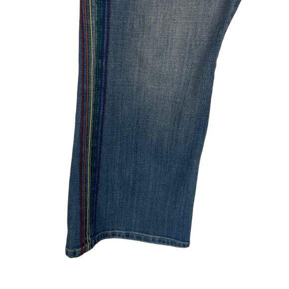 Lee Rainbow Striped Y2K Kick Flare Button Fly Blue Ankle Jeans Size 12 - Picture 4 of 9